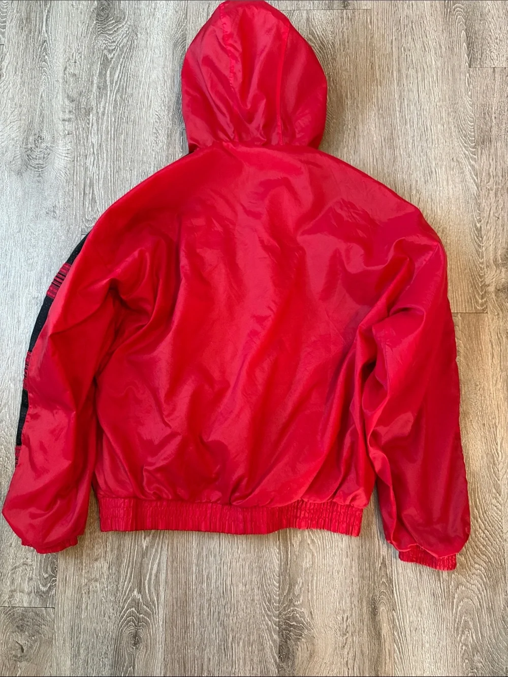 Vintage NFL game day Kansas City Chiefs Red Black Hooded Bomber Jacket fan gear